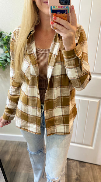 Camel Flannel Button Up