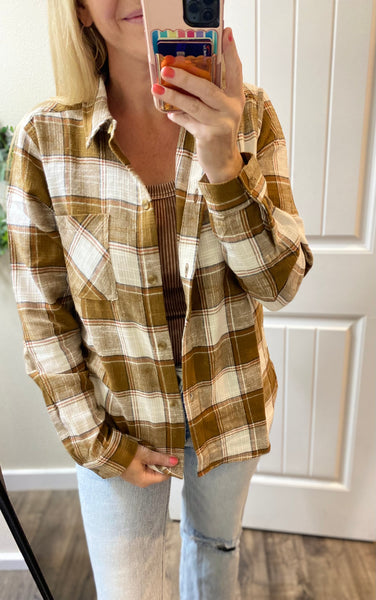 Camel Flannel Button Up