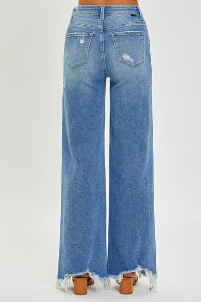 Risen Frayed Hem Wide Leg Denim