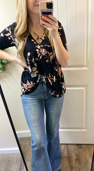 Crisscross Neck Floral Babydoll Top