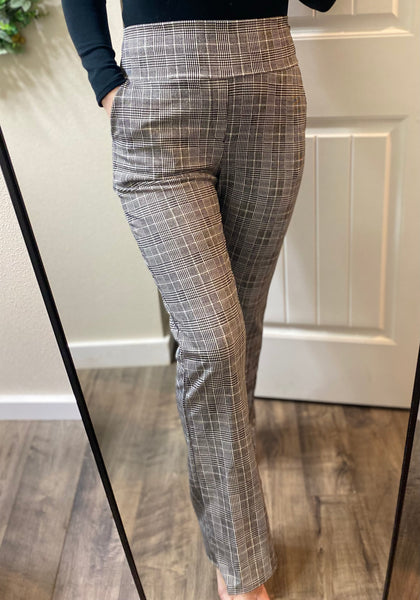 Plaid Work Pants with Wide Waist Band