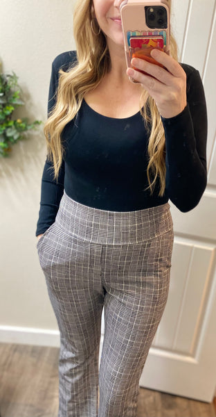 Plaid Work Pants with Wide Waist Band