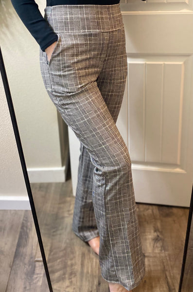 Plaid Work Pants with Wide Waist Band