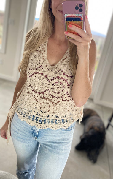 Crochet Boho Side Tie Top