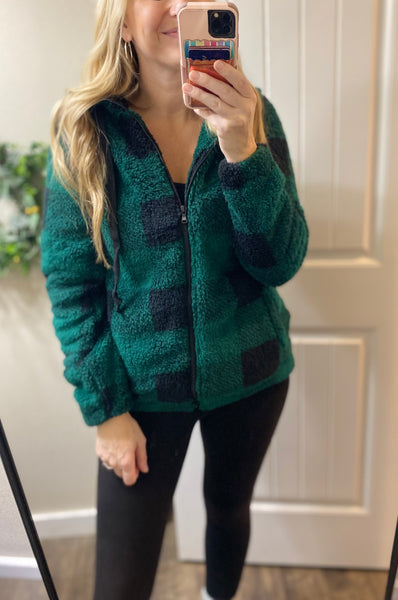 Green Plaid Sherpa Full Zip