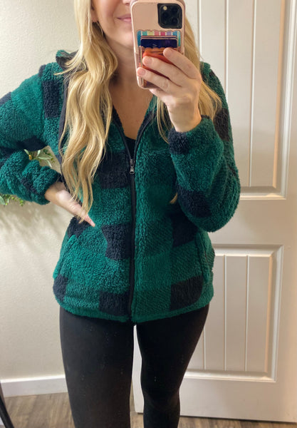 Green Plaid Sherpa Full Zip