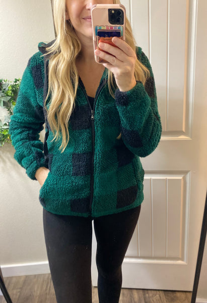 Green Plaid Sherpa Full Zip