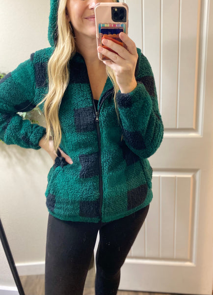 Green Plaid Sherpa Full Zip