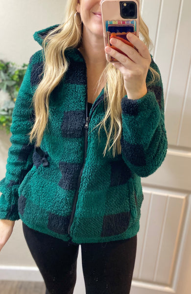 Green Plaid Sherpa Full Zip