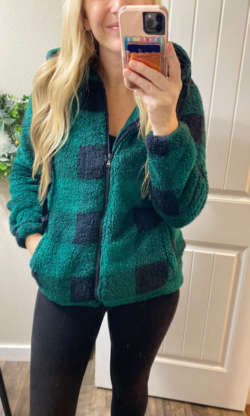 Green Plaid Sherpa Full Zip