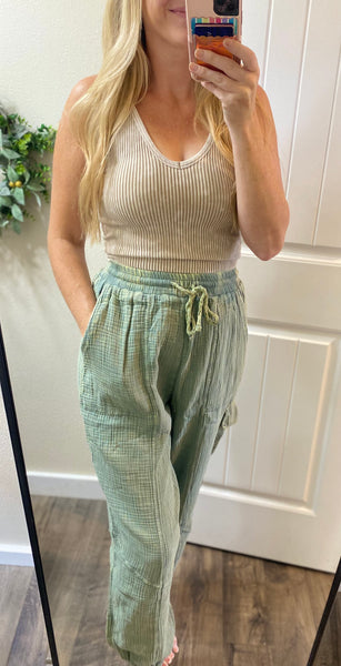 Washed Crinkle Gauze Cargo Pants