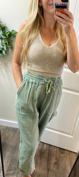 Washed Crinkle Gauze Cargo Pants