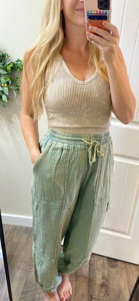 Washed Crinkle Gauze Cargo Pants