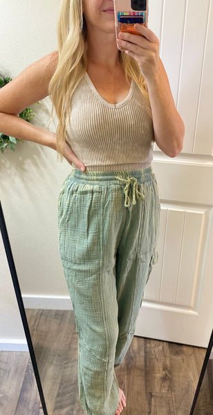 Washed Crinkle Gauze Cargo Pants