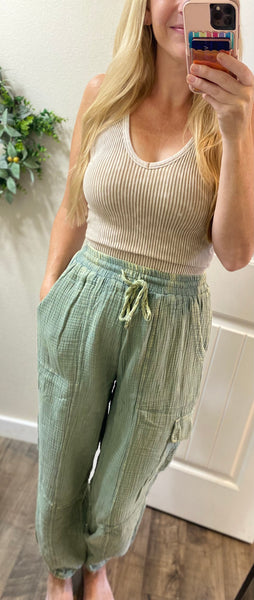 Washed Crinkle Gauze Cargo Pants