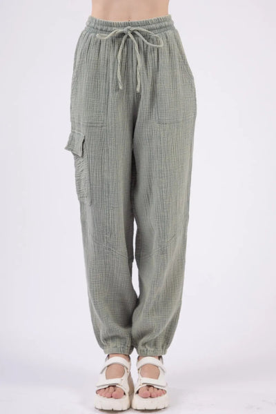 Washed Crinkle Gauze Cargo Pants