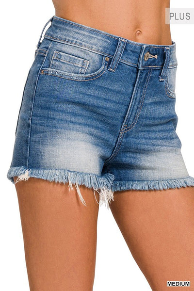 Midwash Fray Hem Denim Shorts