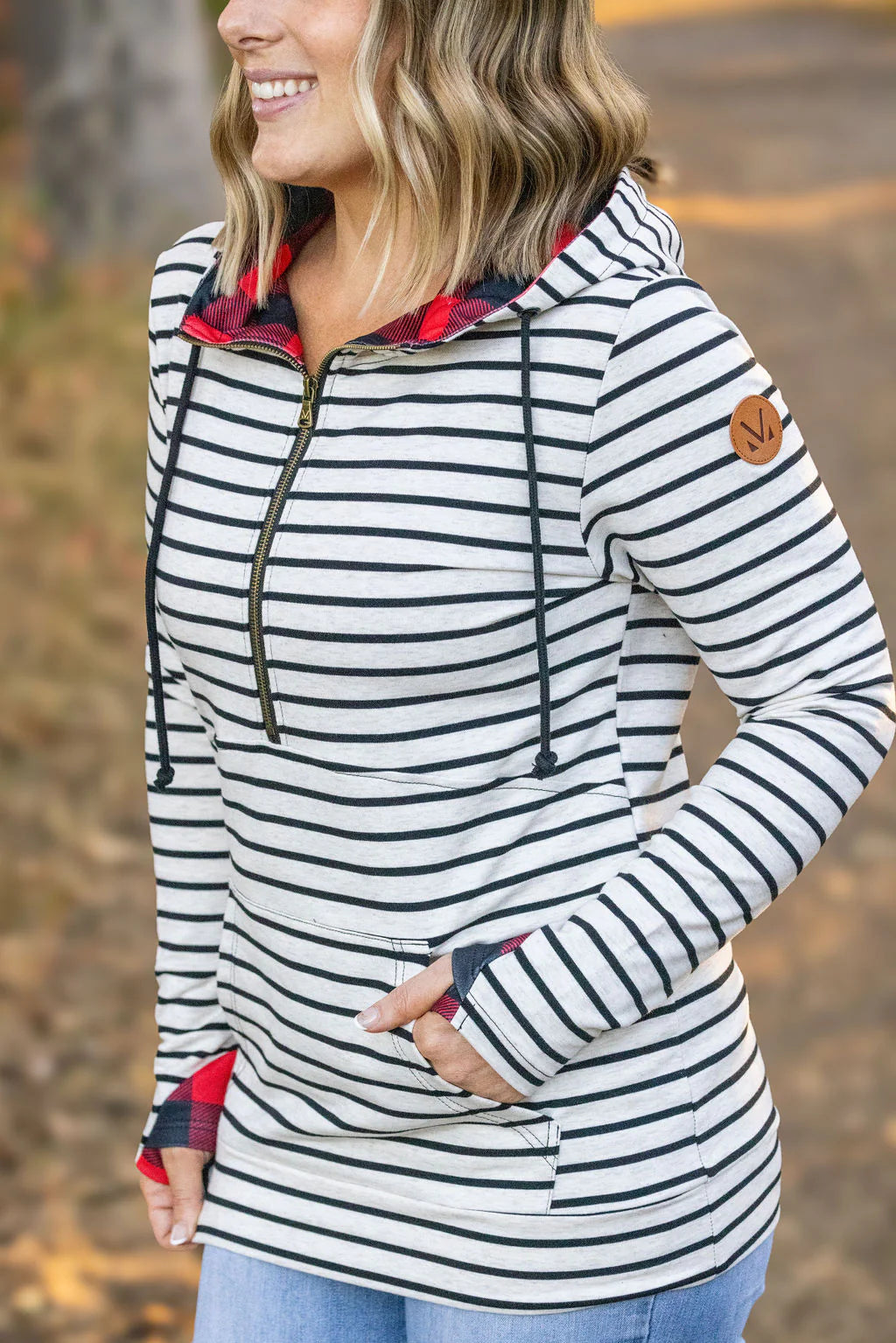 Oatmeal Stripe 1/2 Zip Hoodie