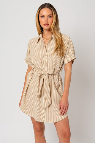 Button Down Textured Shirt Dress