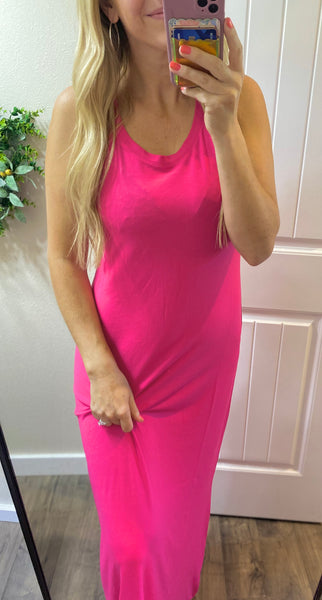 Pink Scoop Neck Maxi Dress