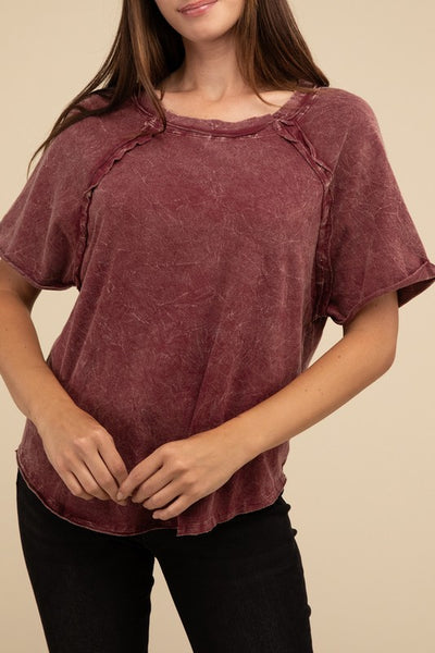 Back Patch Crinkle Soft Short Sleeve Tee