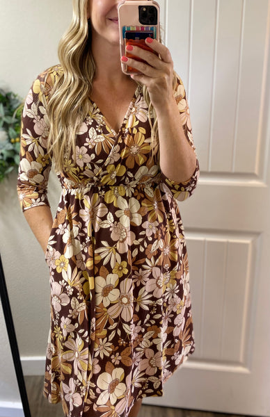 Fall Bold Floral 3/4 Sleeve Dress