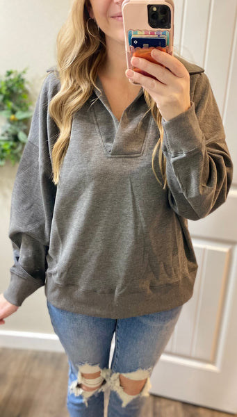 Collared Drop Shoulder Pullover