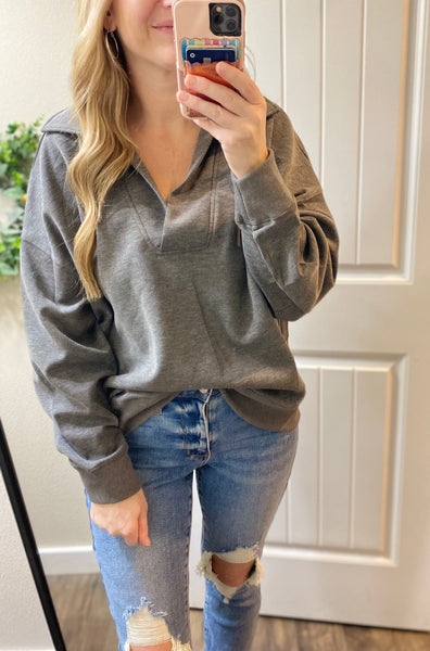 Collared Drop Shoulder Pullover