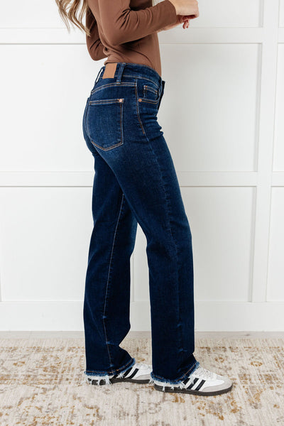 Judy Blue Mid Rise Frayed Hem Straight Leg Jean