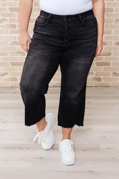 Judy Blue Black Wash Button Fly Wide Leg Crop Jeans