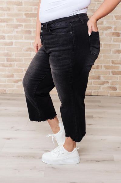 Judy Blue Black Wash Button Fly Wide Leg Crop Jeans