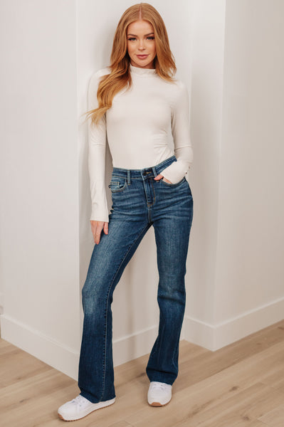 Judy Blue Mid-Rise Raw Hem Bootcut Jeans