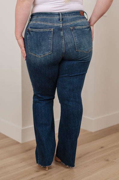 Judy Blue Mid-Rise Raw Hem Bootcut Jeans