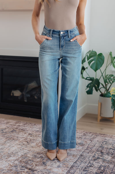 Judy Blue Mid-wash Mid Rise Wide Leg Denim