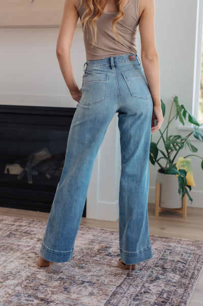 Judy Blue Mid-wash Mid Rise Wide Leg Denim