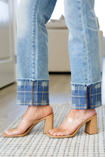 Judy Blue Plaid Cuff Vintage Straight Jeans