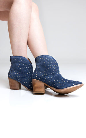 Twilight Studded Heeled Ankle Boot in Denim