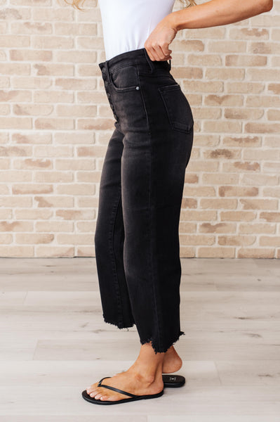 Judy Blue Black Wash Button Fly Wide Leg Crop Jeans