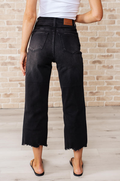 Judy Blue Black Wash Button Fly Wide Leg Crop Jeans