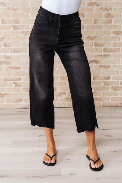 Judy Blue Black Wash Button Fly Wide Leg Crop Jeans