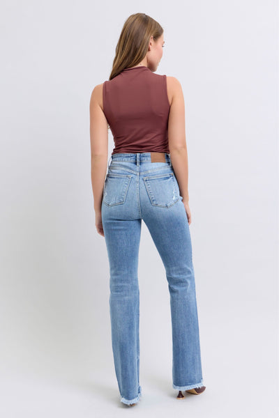 Judy Blue Midwash Raw Hem Bootcut Jeans