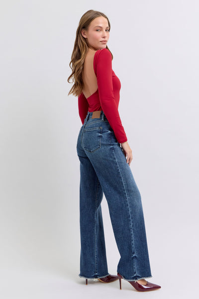 Judy Blue Dark Raw Hem Mid Rise Jeans