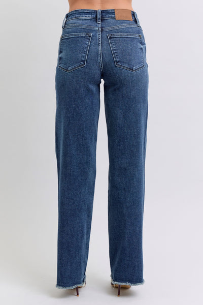 Judy Blue Dark Raw Hem Mid Rise Jeans