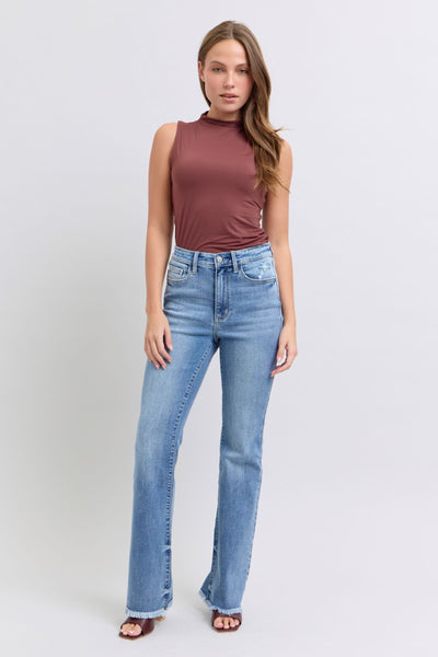 Judy Blue Midwash Raw Hem Bootcut Jeans