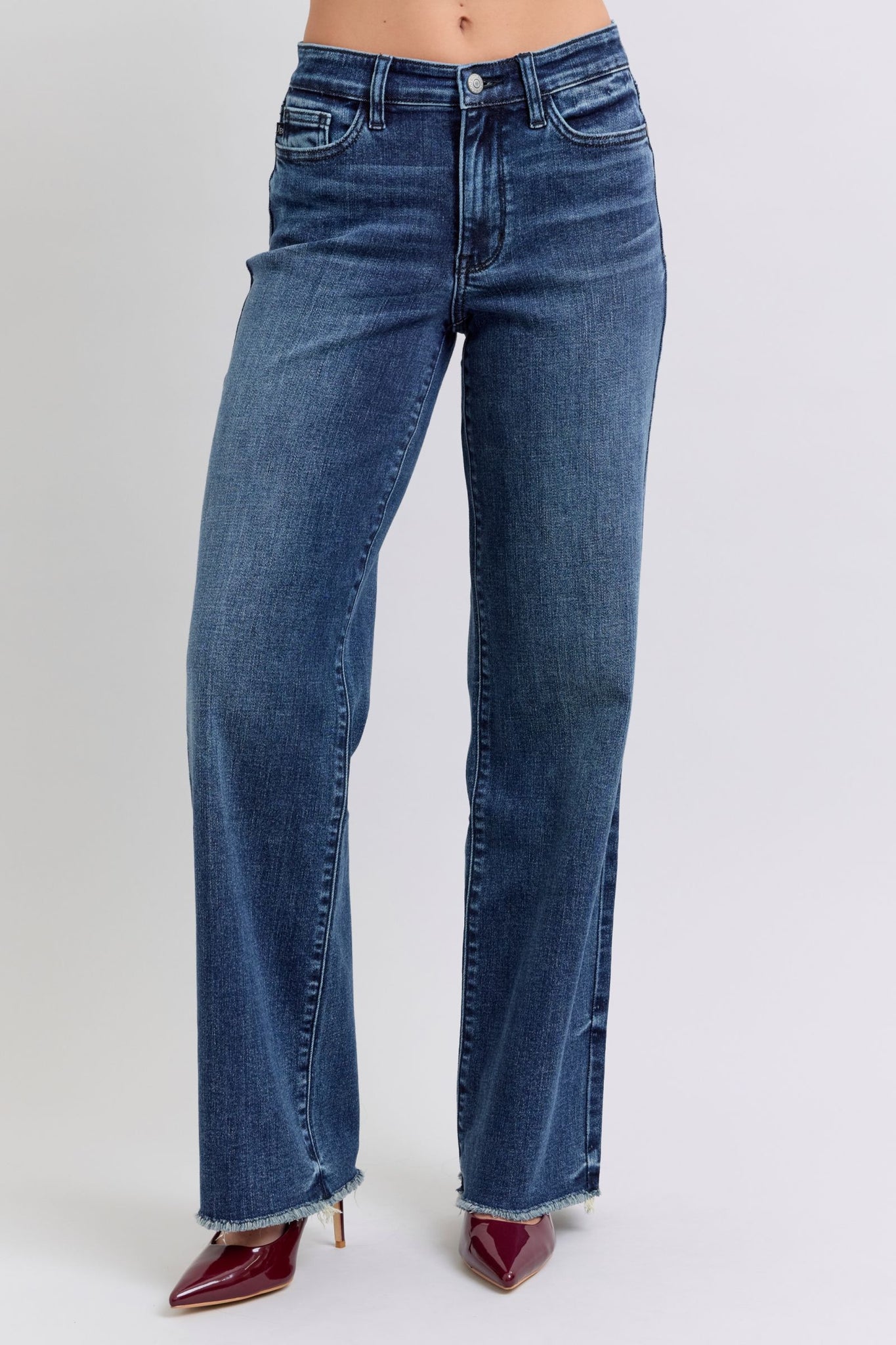 Judy Blue Dark Raw Hem Mid Rise Jeans