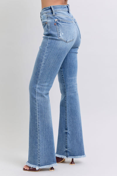 Judy Blue Midwash Raw Hem Bootcut Jeans