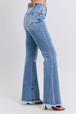 Judy Blue Midwash Raw Hem Bootcut Jeans