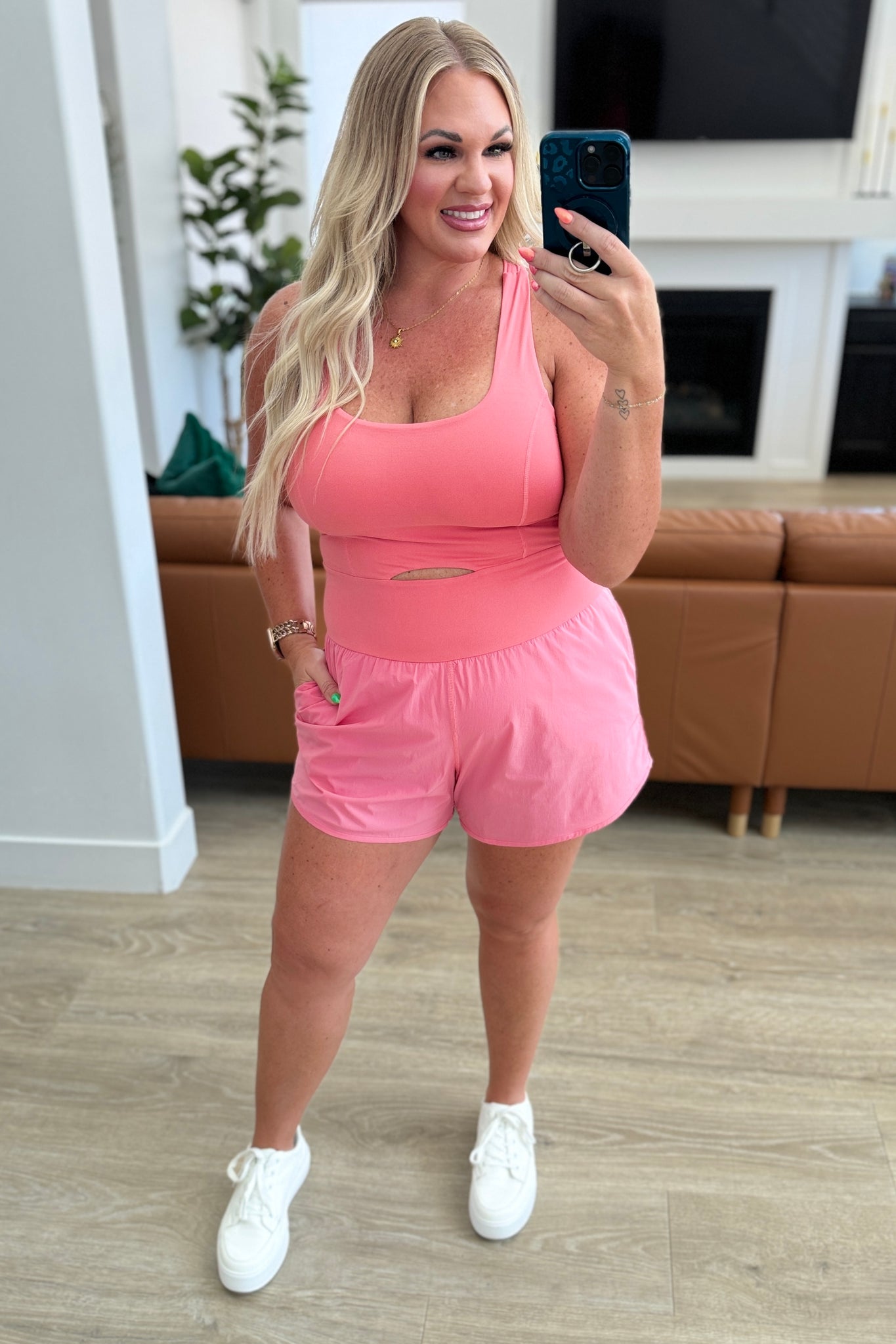 Cutout Romper In Coral Rose