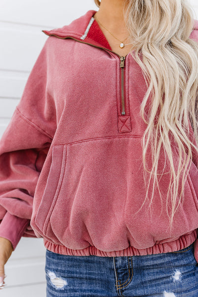 Oversized HalfZip Sweatshirt - Strawberry