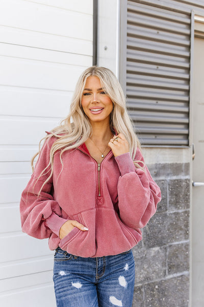 Oversized HalfZip Sweatshirt - Strawberry